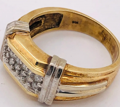 14 Karat Two Tone Gold Contemporary Ring with Diamonds 0 75 Total Diamond Weight