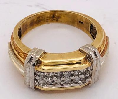 14 Karat Two Tone Gold Contemporary Ring with Diamonds 0 75 Total Diamond Weight