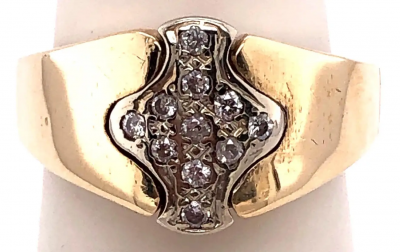 14 Karat Two Tone Yellow and White Gold Ring with Diamond Cluster 0 30 TDW