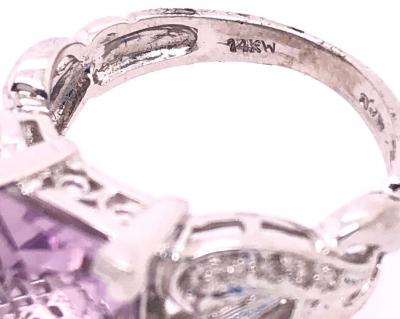 14 Karat White Gold Amethyst Solitaire Ring with Diamond Accents