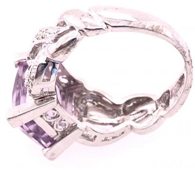 14 Karat White Gold Amethyst Solitaire Ring with Diamond Accents