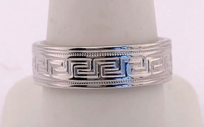 14 Karat White Gold Band Ring Wedding Band Ring Greek Key Design