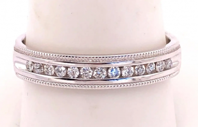 14 Karat White Gold Band Ring Wedding Band with 25 Total Diamond Weight
