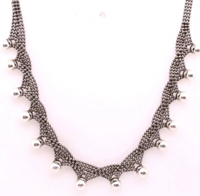 14 Karat White Gold Beaded Necklace