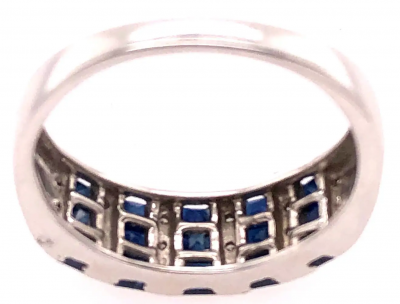 14 Karat White Gold Blue Sapphire and Diamond Band Ring 0 18 TDW