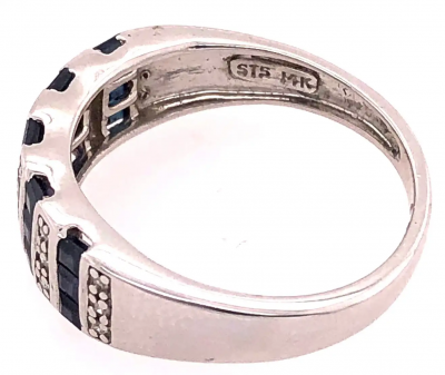 14 Karat White Gold Blue Sapphire and Diamond Band Ring 0 18 TDW