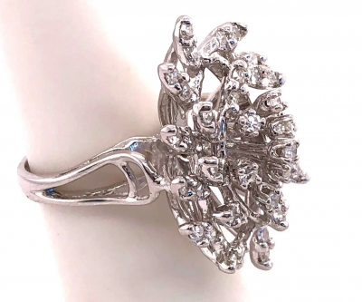14 Karat White Gold Contemporary Diamond Cluster Ring