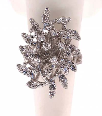 14 Karat White Gold Contemporary Diamond Cluster Ring