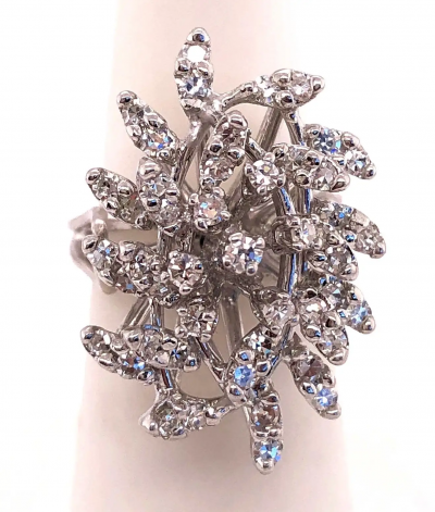 14 Karat White Gold Contemporary Diamond Cluster Ring