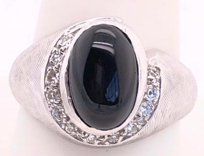 14 Karat White Gold Contemporary Onyx Ring with Diamonds