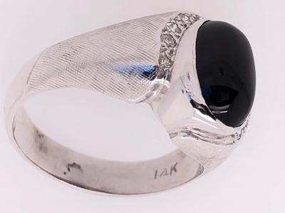 14 Karat White Gold Contemporary Onyx Ring with Diamonds