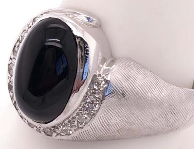 14 Karat White Gold Contemporary Onyx Ring with Diamonds