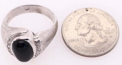 14 Karat White Gold Contemporary Onyx Ring with Diamonds