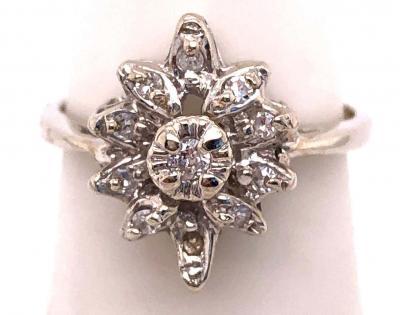14 Karat White Gold Contemporary Ring Diamond Floral Design 0 33 TDW