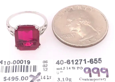 14 Karat White Gold Contemporary Ruby Style Ring