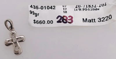 14 Karat White Gold Cross Religious Pendant 0 10 Total Diamond Weight