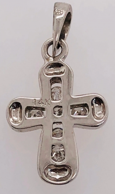 14 Karat White Gold Cross Religious Pendant 0 10 Total Diamond Weight