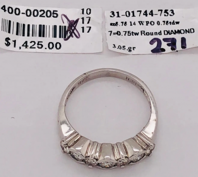 14 Karat White Gold Diamond Band Anniversary Bridal Ring 0 75 TDW
