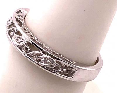 14 Karat White Gold Diamond Wedding Band Anniversary Filigree Ring