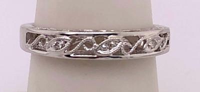 14 Karat White Gold Diamond Wedding Band Anniversary Filigree Ring