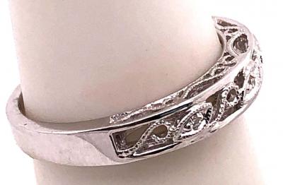 14 Karat White Gold Diamond Wedding Band Anniversary Filigree Ring