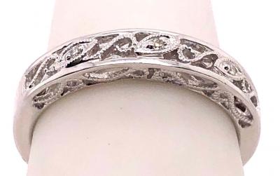 14 Karat White Gold Diamond Wedding Band Anniversary Filigree Ring