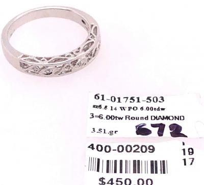14 Karat White Gold Diamond Wedding Band Anniversary Filigree Ring