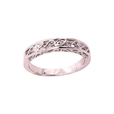 14 Karat White Gold Diamond Wedding Band Anniversary Filigree Ring