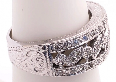 14 Karat White Gold Diamond Wedding Band Bridal Ring