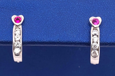 14 Karat White Gold Diamond and Ruby Earrings Latch Back 0 40 TDW