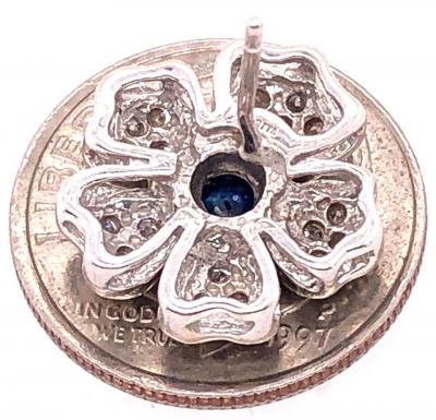 14 Karat White Gold Diamond and Sapphire Flower Stud Button Earrings