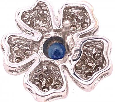 14 Karat White Gold Diamond and Sapphire Flower Stud Button Earrings