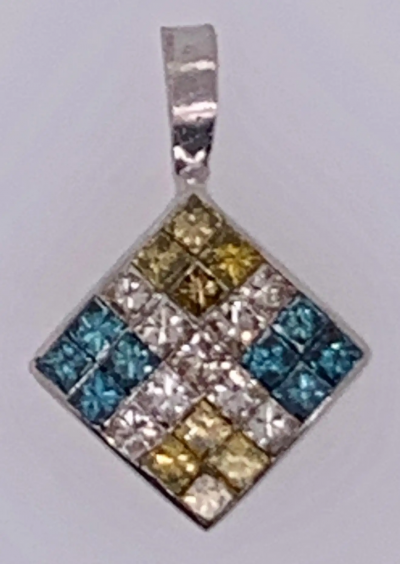 14 Karat White Gold Diamond and Sapphire Pendant
