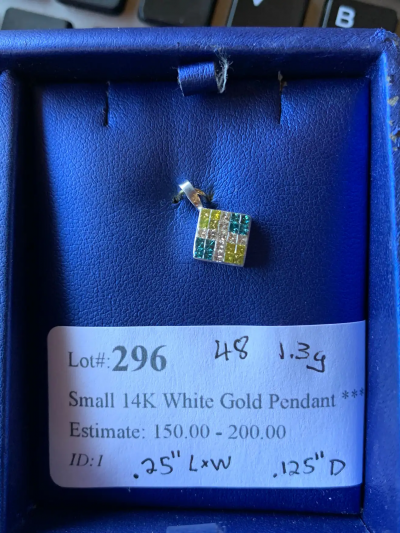 14 Karat White Gold Diamond and Sapphire Pendant