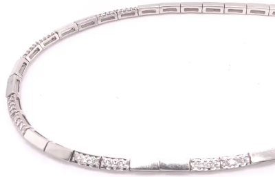 14 Karat White Gold Fancy Link Necklace with Diamonds