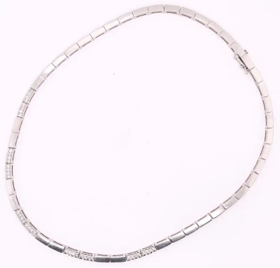 14 Karat White Gold Fancy Link Necklace with Diamonds