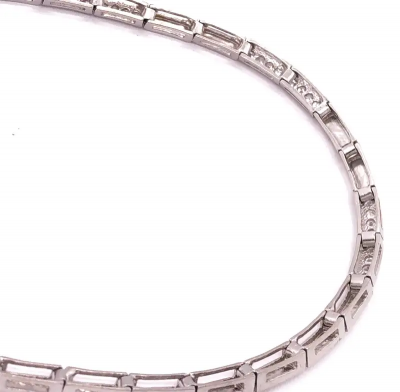 14 Karat White Gold Fancy Link Necklace with Diamonds