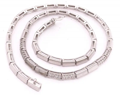 14 Karat White Gold Fancy Link Necklace with Diamonds