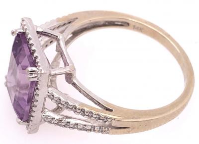 14 Karat White Gold Fashion Amethyst Ring with Diamonds