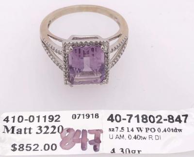 14 Karat White Gold Fashion Amethyst Ring with Diamonds