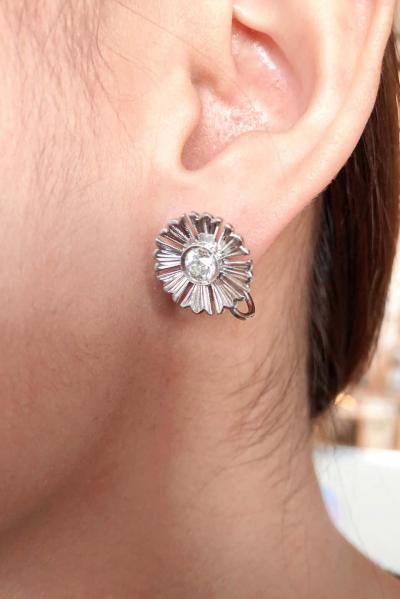 14 Karat White Gold Fashion Non Pierce Earrings with Diamonds