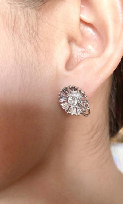 14 Karat White Gold Fashion Non Pierce Earrings with Diamonds