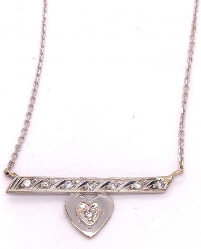 14 Karat White Gold Free Form Heart Charm with Diamonds Necklace