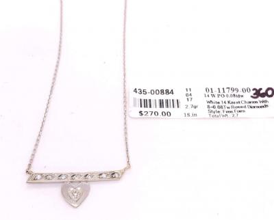 14 Karat White Gold Free Form Heart Charm with Diamonds Necklace