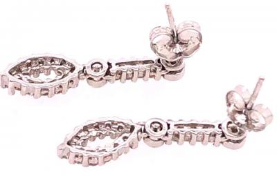 14 Karat White Gold Free Style Diamond Drop Dangle Earrings