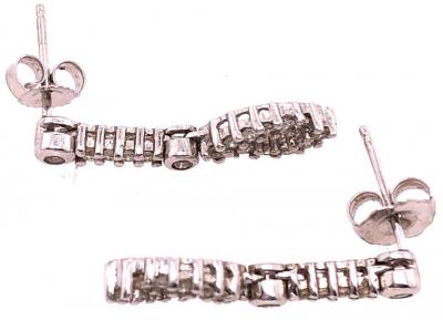 14 Karat White Gold Free Style Diamond Drop Dangle Earrings