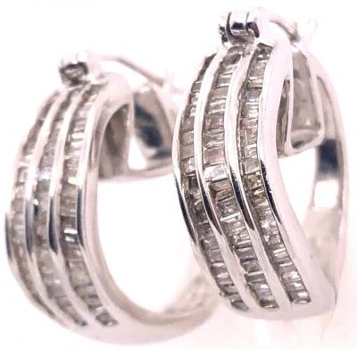 14 Karat White Gold Free Style Half Hoop Diamond Earrings