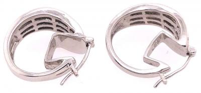 14 Karat White Gold Free Style Half Hoop Diamond Earrings