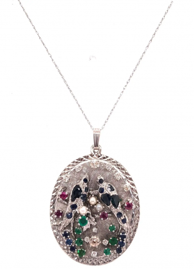 14 Karat White Gold Freeform Necklace with Pendant 75 Carat