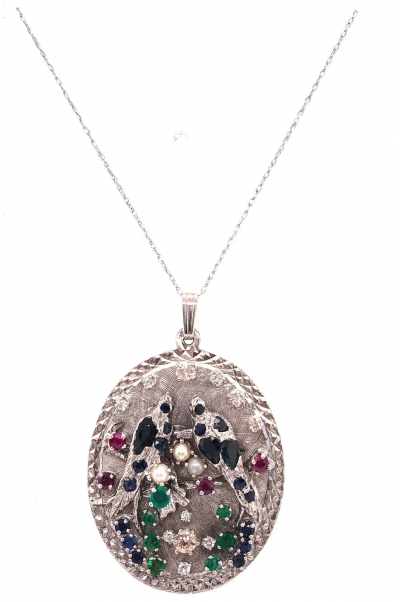 14 Karat White Gold Freeform Necklace with Pendant 75 Carat